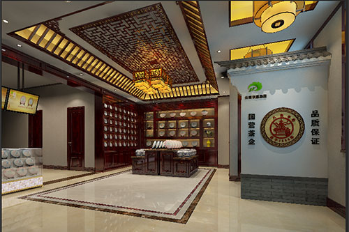 江西古朴典雅的中式茶叶店大堂设计效果图